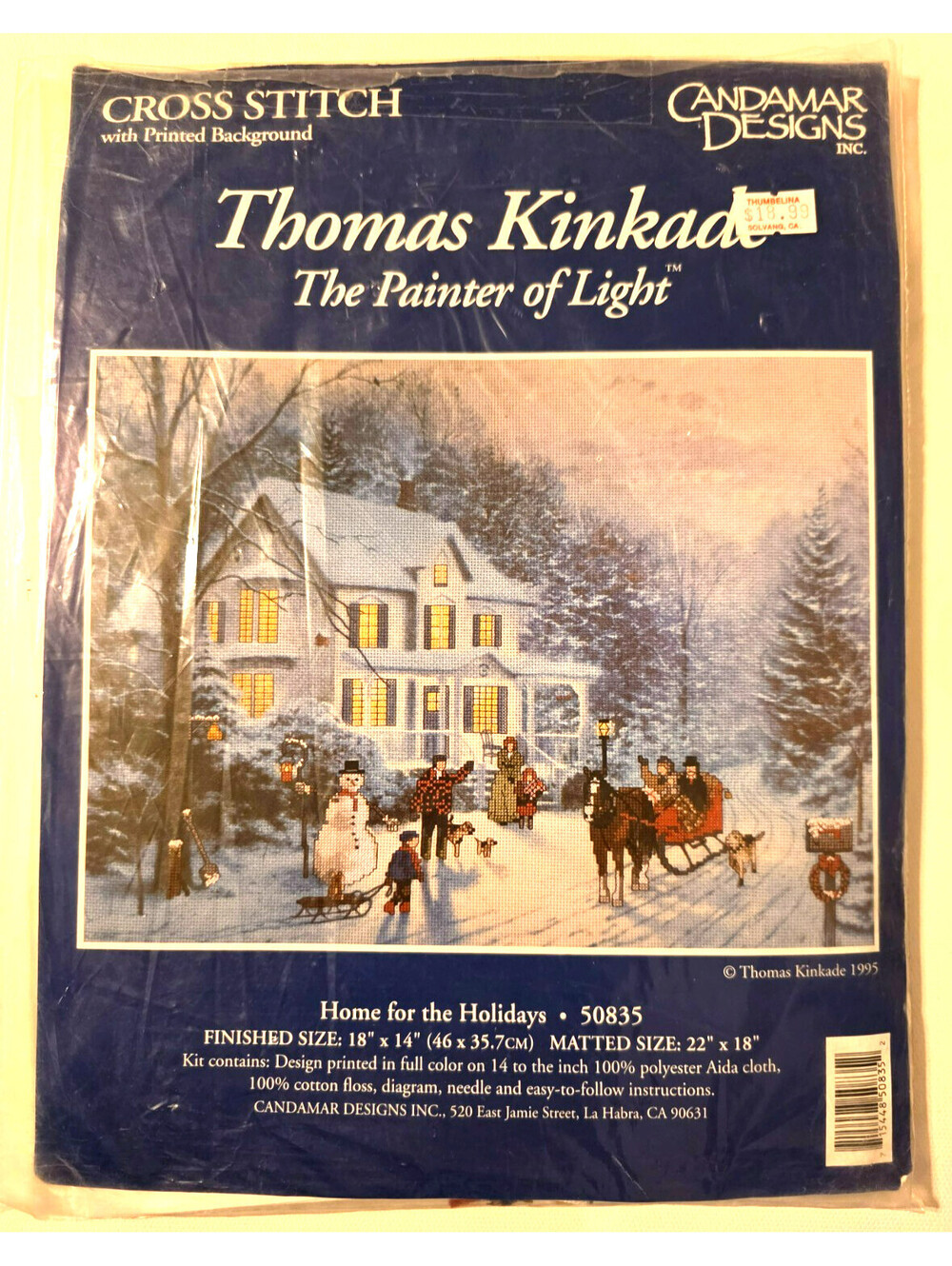 VTG 1995 Thomas Kinkade Home for the Holidays Cross Stitch Kit Candamar 50835